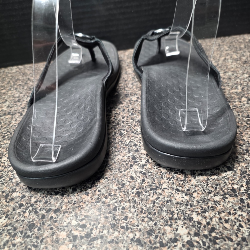 Vionic Tide Aloe Thong Toe Post Sandals Women Size 9 Black Leather Silver O-Ring - Picture 5 of 10